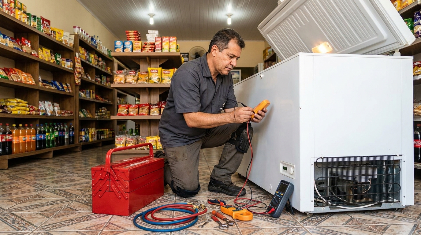 Recarga de gás refrigerante em freezer em atendimento em Governador Valadares‑MG